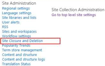 Click on site closure and deletion